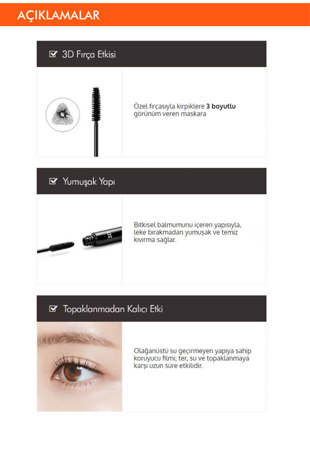 3 Kat Dolgun ve Kıvrık Görünüm Veren Maskara 3D Mascara - 3