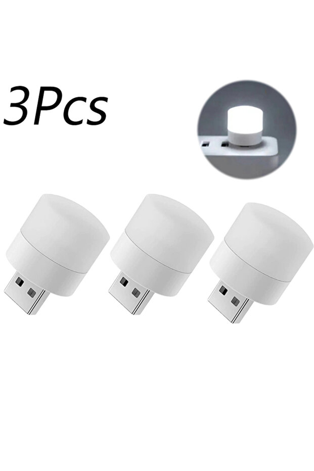 3 قطع بيضاء 1/10 قطع مصباح ليلي صغير USB دافئ أبيض لحماية العين ضوء قراءة الكتب قابس USB كمبيوتر