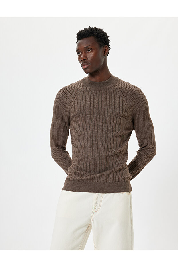 Knitwear Sweater High Neck Basic Textured Cotton Blend