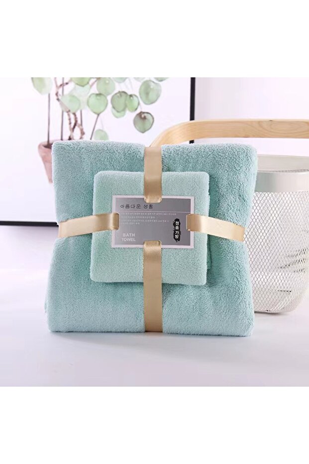 70x140cm 35X75CM Green 2PC Bath Towels Set Super Soft Highly Absorbent Quick-drying Coral Velvet Bat