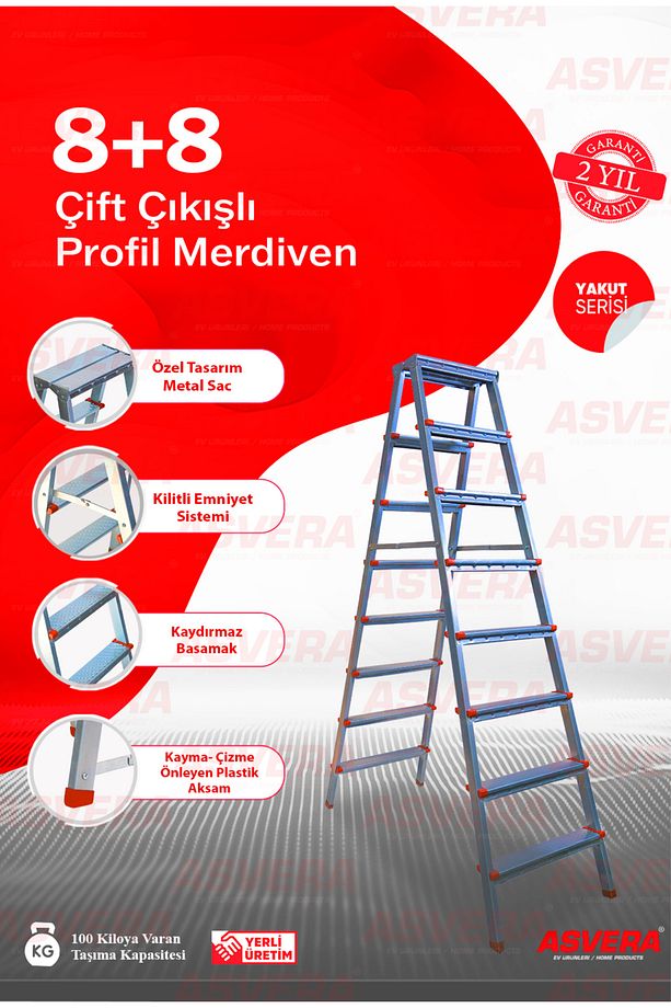 Yakut Serisi 8+8 Çift Taraflı Galvanizli Profil Merdiven – Ev, Bahçe ve İş Yerinizde Yükseğe Güvenle - 1