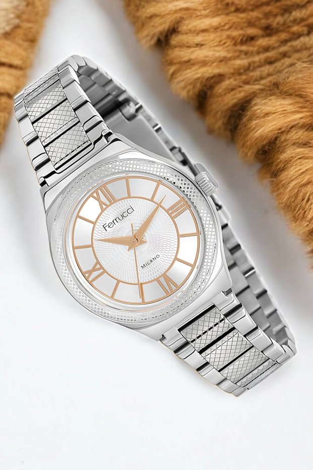 Steel Band Steel Case Women's Wristwatch, 3 Atm Waterproof Silver-White Zmfer171