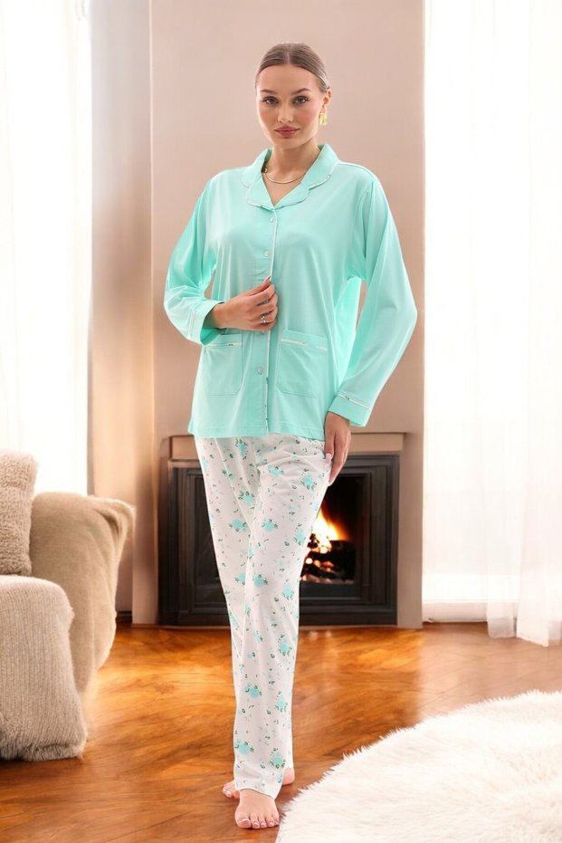 Women's Modal Tire Fabric Long Sleeve Shirt Pajama Set