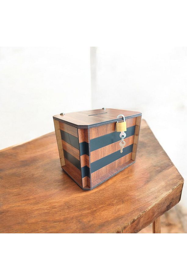Kumbara - Parabox Ahşap Tip Box (CEVİZ-SİYAH) - 2