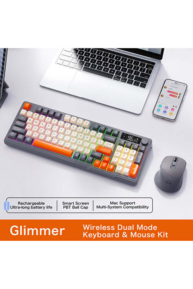 Shimmer Kit FreeWolf M96 Wireless Keyboard with Screen,Gaming Keyboard Bluetooth Dual-Mode Connectio - 1