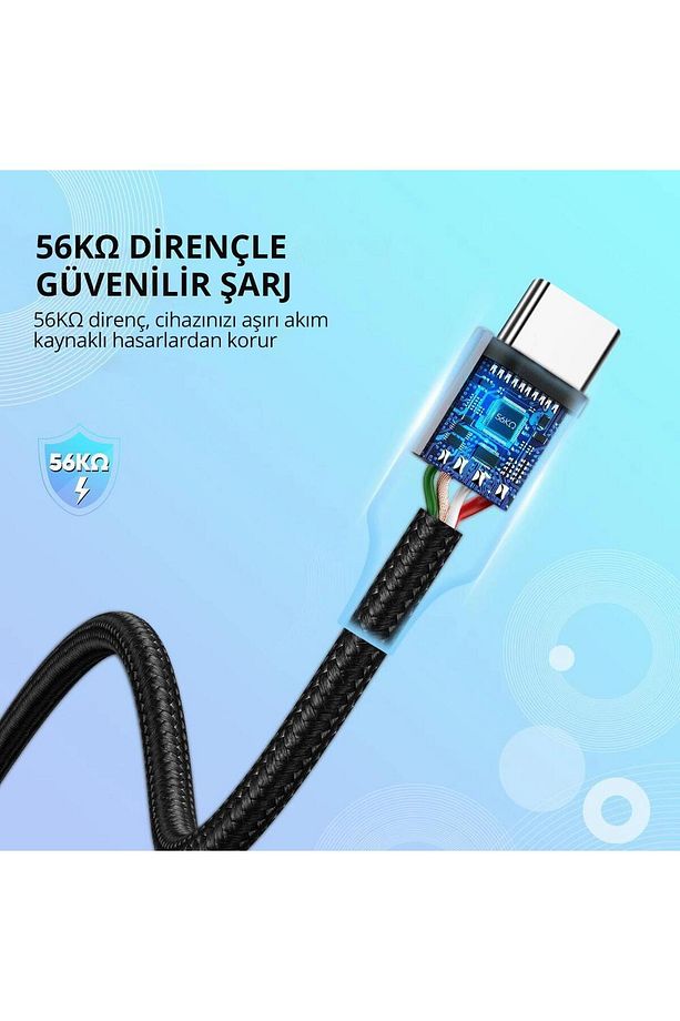 60126 Usb-a To Usb-c Qc 15w 1m Örgülü Hızlı Şarj Kablosu - 5