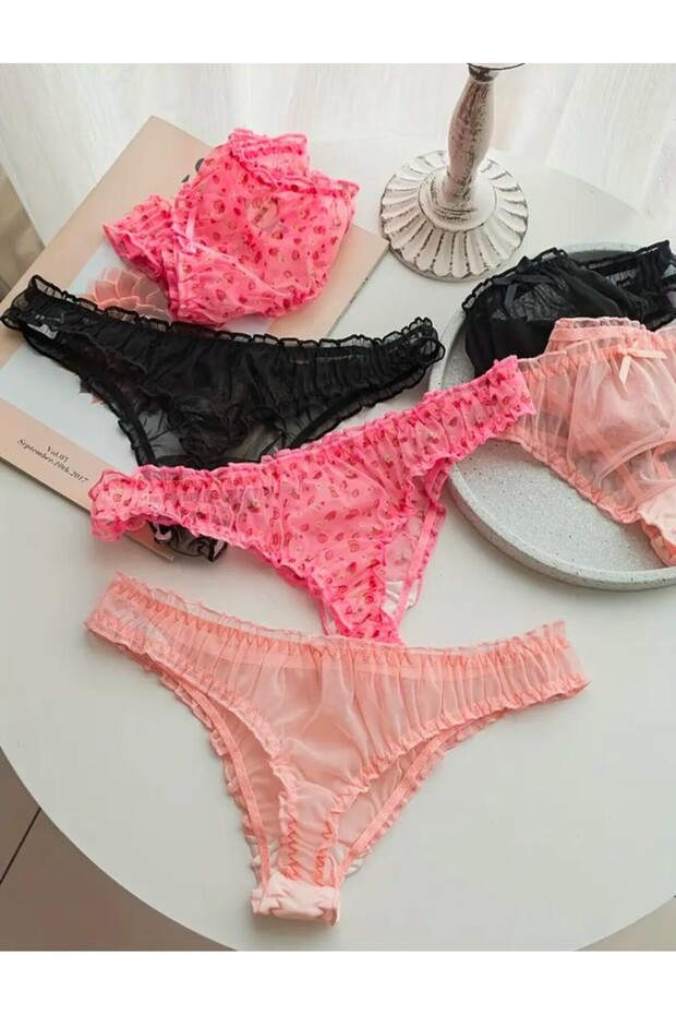 Sevimli Pembe Çilek Desenli String Tanga Seti - 1