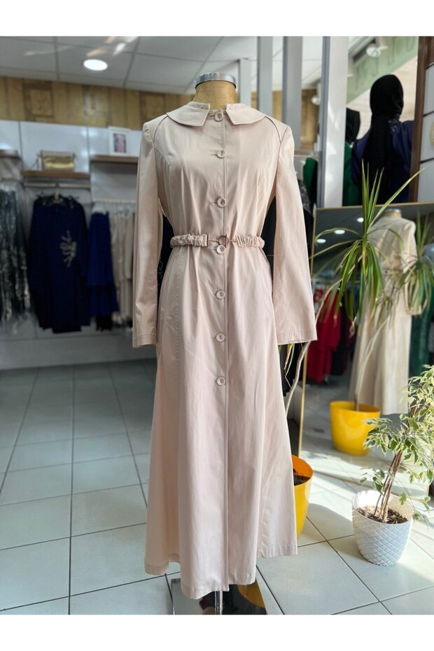 Dantel Detaylı Bej Pardesü - 1