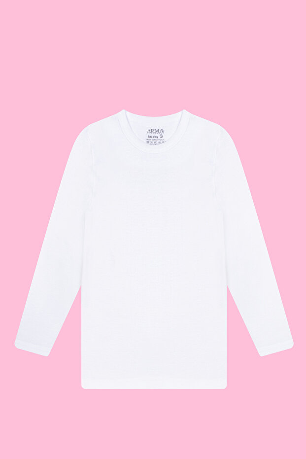 Girl's Undershirt T-Shirt Long Sleeve Badi White 100% Cotton Ribbed