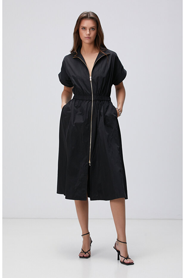 Siyah Midi Elbise - 1