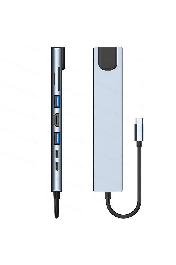 8in1 USB Type-C Hub Çoklayıcı Tablet Bilgisayar Telefon Port Adaptör HDMI USB Ethernet PD Girişli - 3