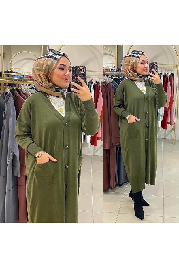 سترة تريكو بأزرار طويلة