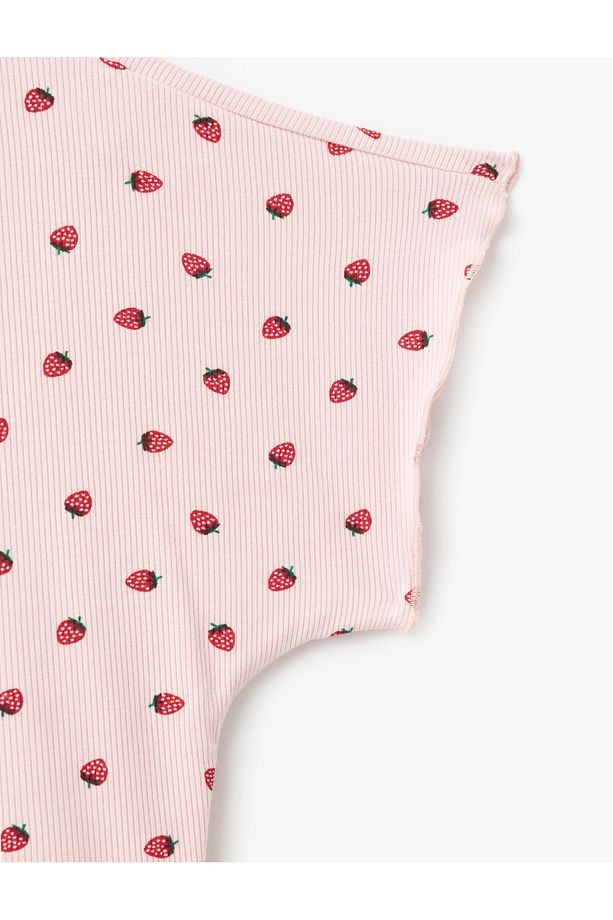 Viskon Kumaş Çilek Baskılı Bisiklet Yaka Kısa Kollu Şortlu Pijama Takımı - 6
