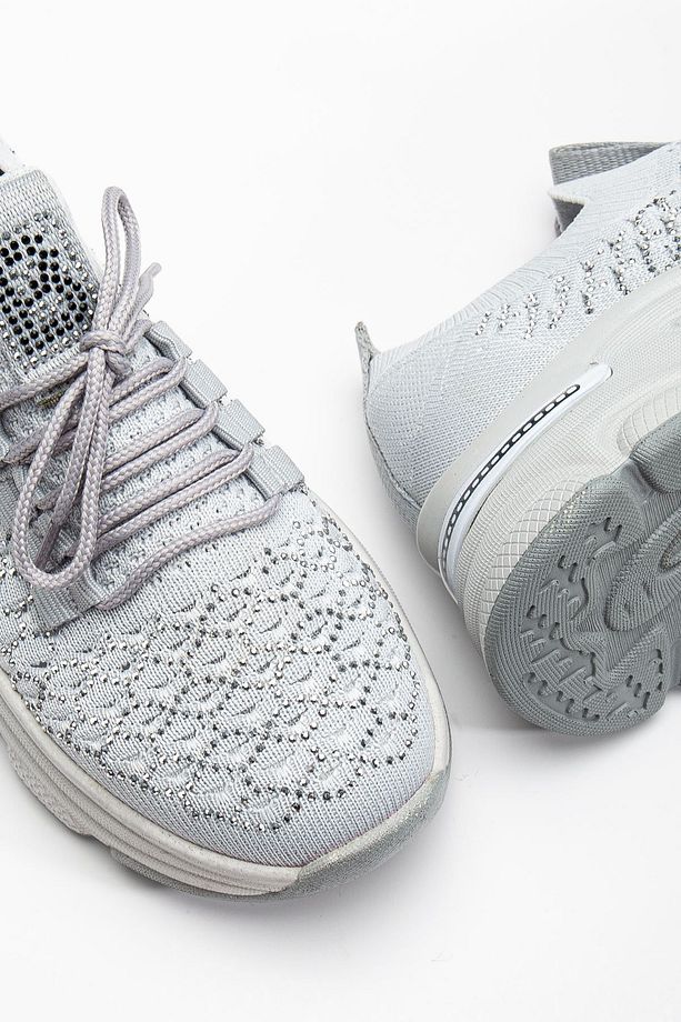 Edwin Gri Triko Bağcıklı Yüksek Topuk Rahat Kalıp Sneaker - 4