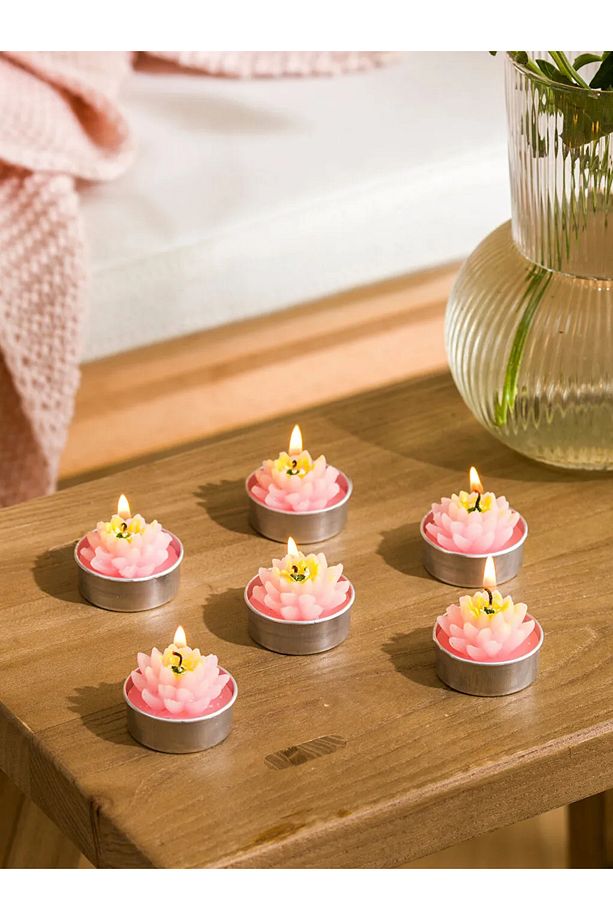 Pembe 6'lı Lotus Mum - 1