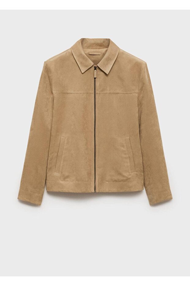 Fermuarlı süet görünümlü ceket - 3