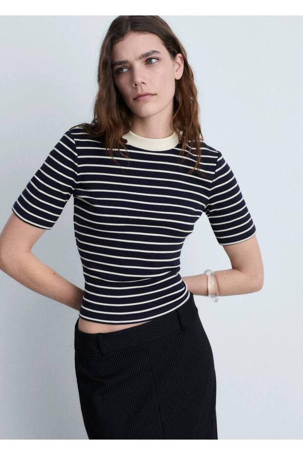 Pamuklu çizgili tişört - 1