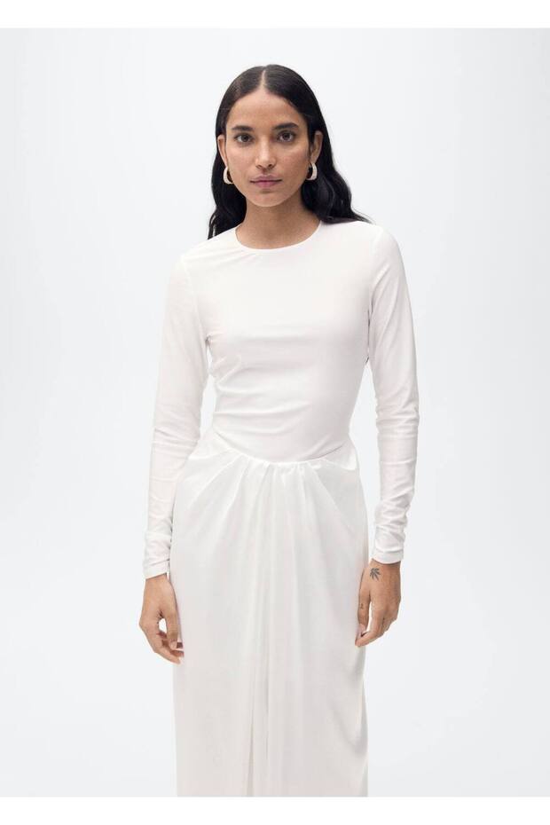 Rochie lungă din țesătură combinată - 1