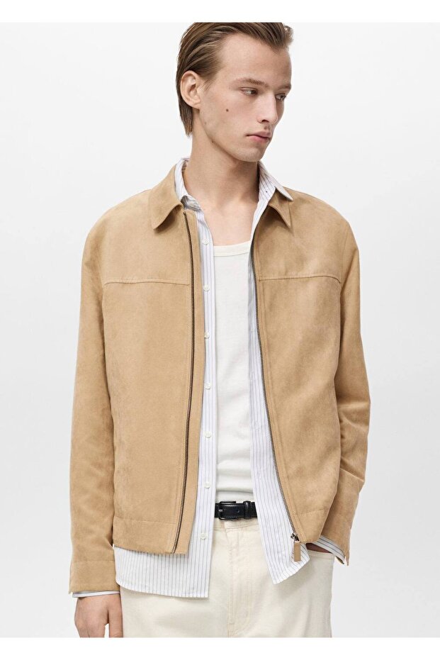 Fermuarlı süet görünümlü ceket - 7