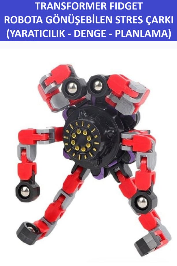 TRANSFORMERS DÖNÜŞTÜRÜLEBİLİR ROBOTİK STRES ÇARKI - ROBOTIC FIDGET SPINNER -RENK:KIRMIZI - 2