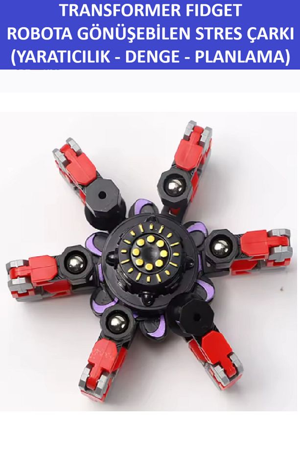 TRANSFORMERS DÖNÜŞTÜRÜLEBİLİR ROBOTİK STRES ÇARKI - ROBOTIC FIDGET SPINNER -RENK:KIRMIZI - 1