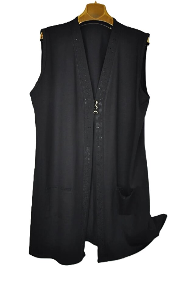 Plus Size Mother's Combed Cotton Stoned Long Vest