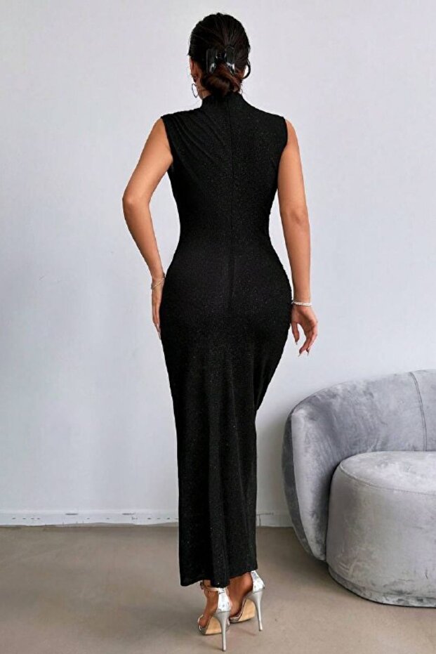 Sim Detaylı Drapeli Abiye Elbise - 4