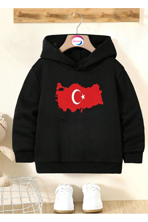 Cotton Special Design Printed Turkish Flag Children's Hooded Sweatshirt