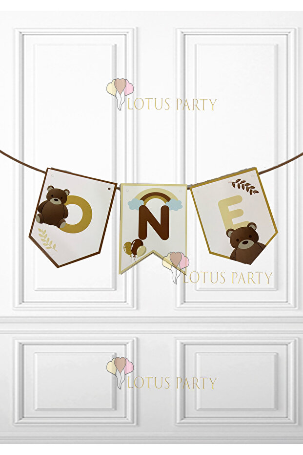 Retro One Lettering - Retro Bear One Banner - One Banner -
