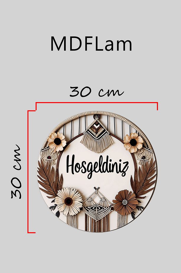 Modern Dijital Baskı Ahşap Krem Kahverengi Bohem Kapı Süsü - 3