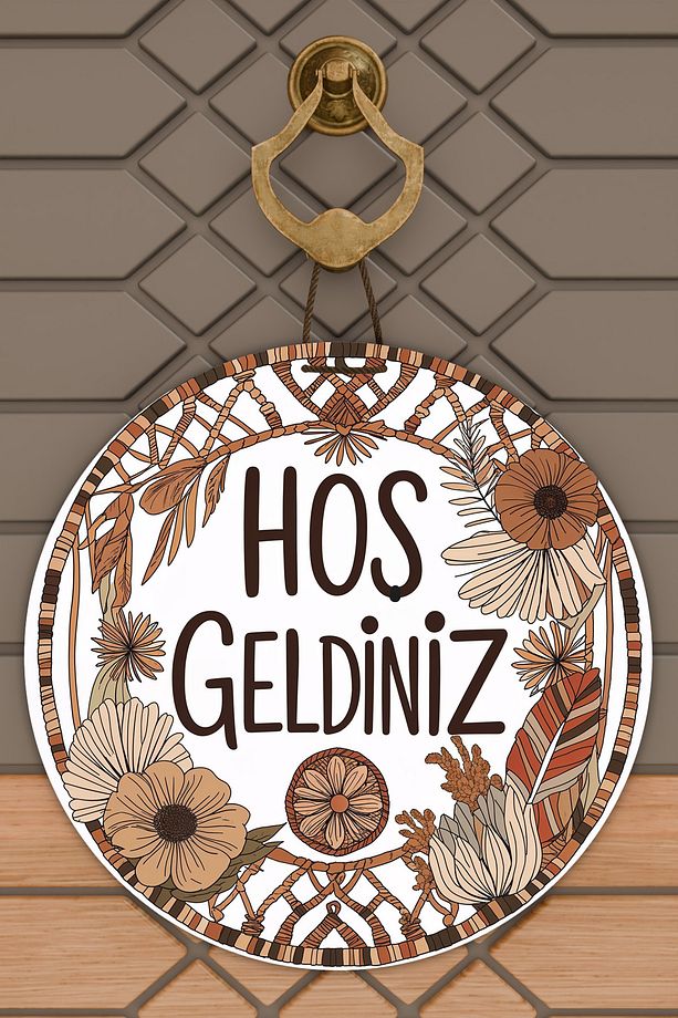 Modern Dijital Baskı Ahşap Kahverengi Bohem Kapı Süsü - 1