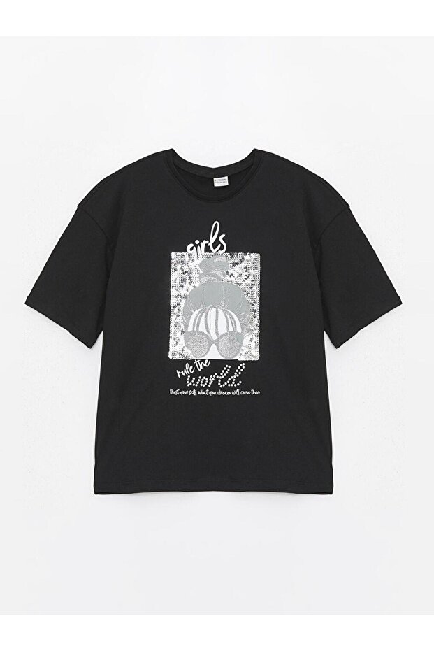 Crew Neck Printed Short Sleeve Girl's T-Shirt (S4)