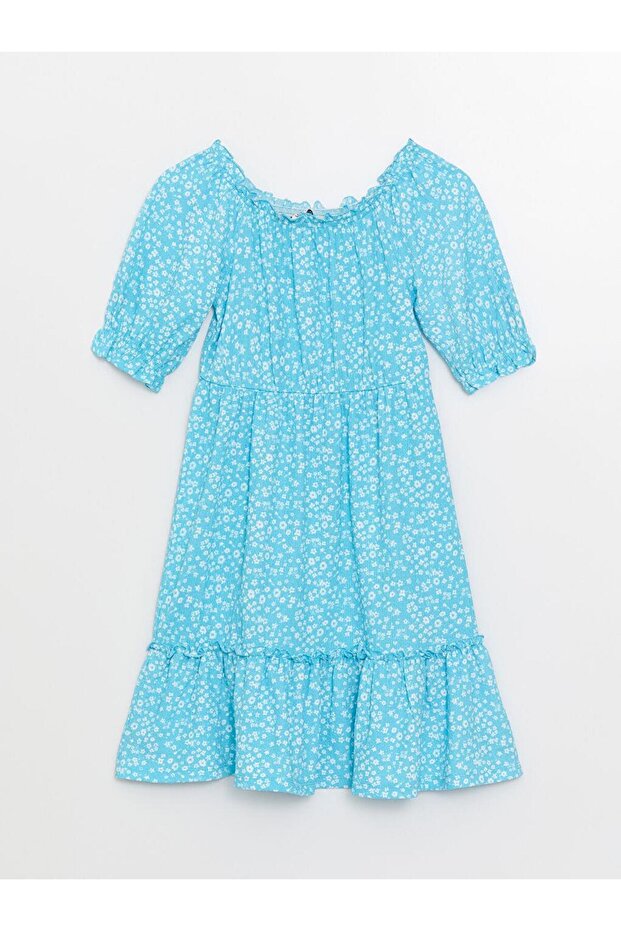U-Neck Pattern Short Sleeve Girl's Dress (S3)