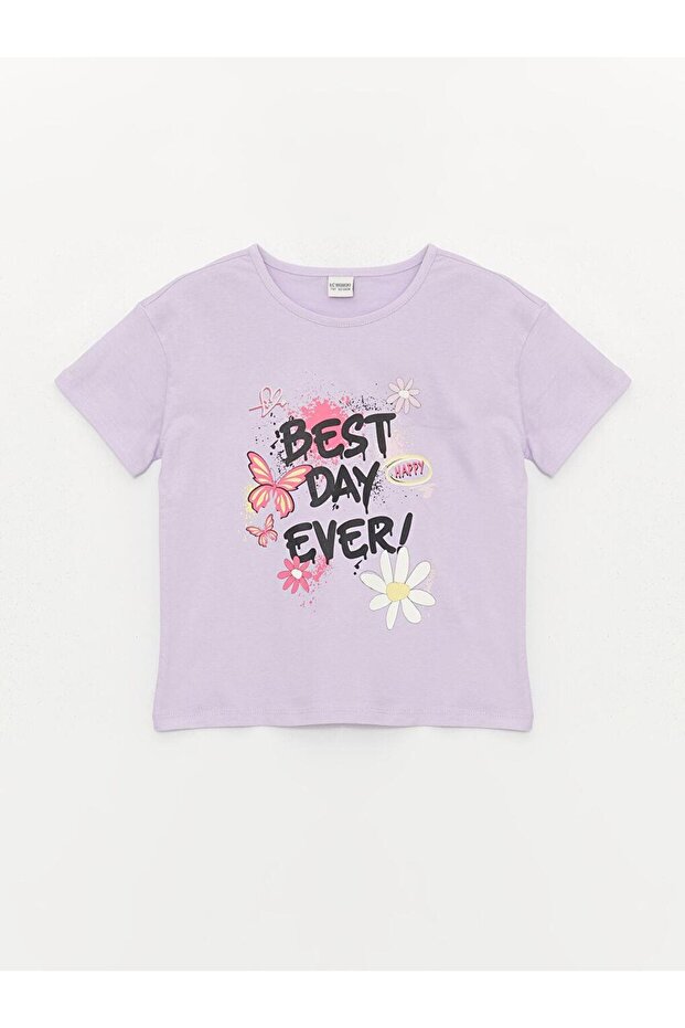 Crew Neck Printed Short Sleeve Girl's T-Shirt (S4)