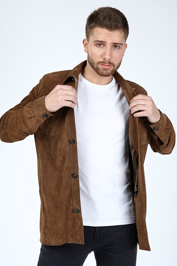 Düğmeli Süed Gömlek - 5