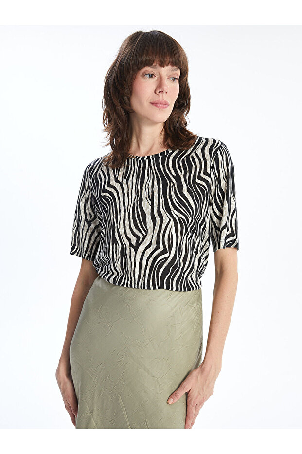 Crew Neck Patterned Women's T-Shirt