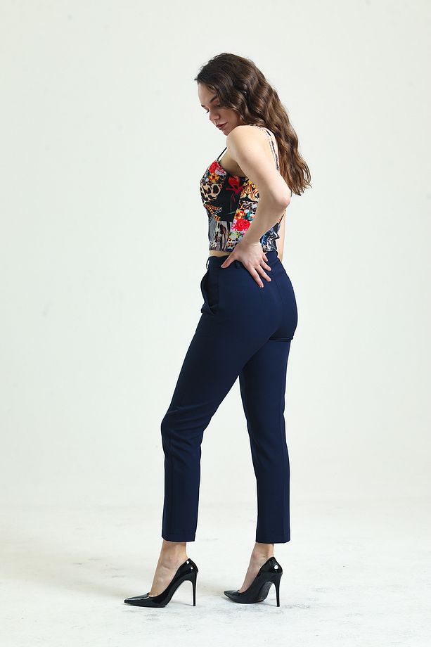Pantolon - Bilekte Atlas Kumas Pantolon | Pnt19003 Lacıvert - 4