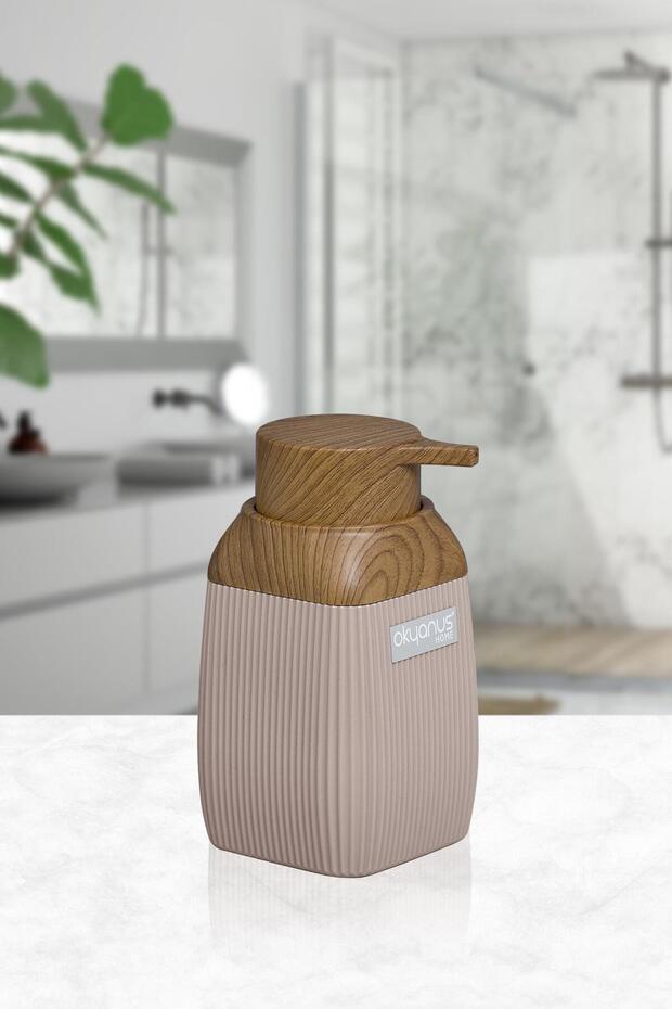 Wooden Patterned Mink Striped Square Liquid Soap Dispenser