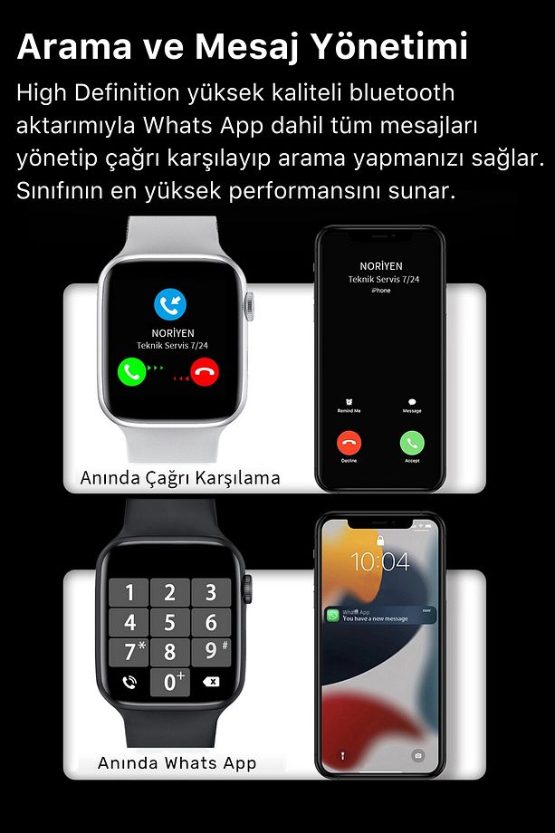Türkçe Menülü Ios Android Uyumlu Spor Ve Sağlık Sensörlü Bluetooth Aramalı Siyah Akıllı Saat - 5