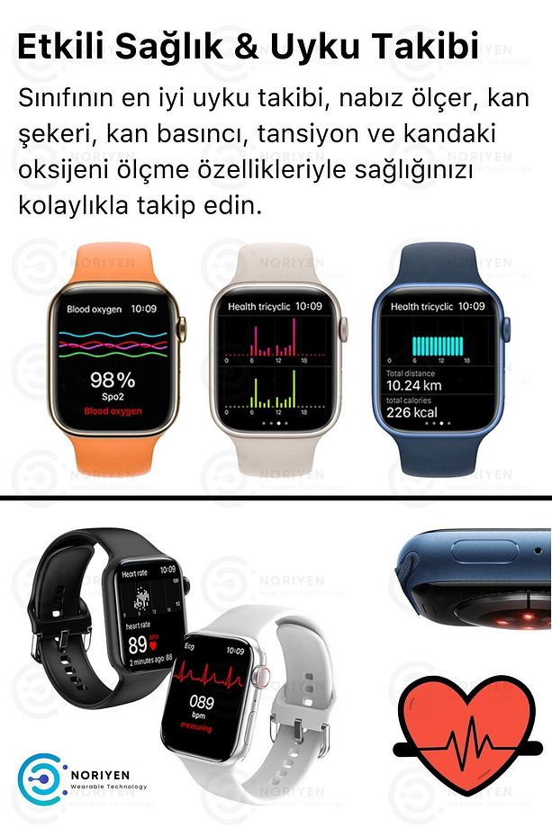 Türkçe Menülü Ios Android Uyumlu Spor Ve Sağlık Sensörlü Bluetooth Aramalı Siyah Akıllı Saat - 3