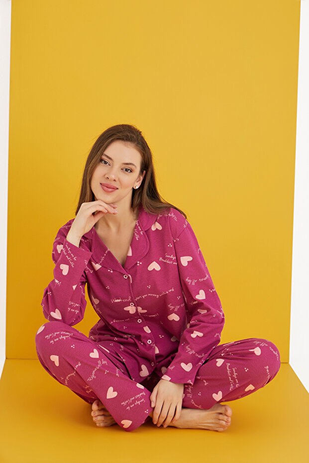Pamuklu Düğmeli Pijama Takım - 1