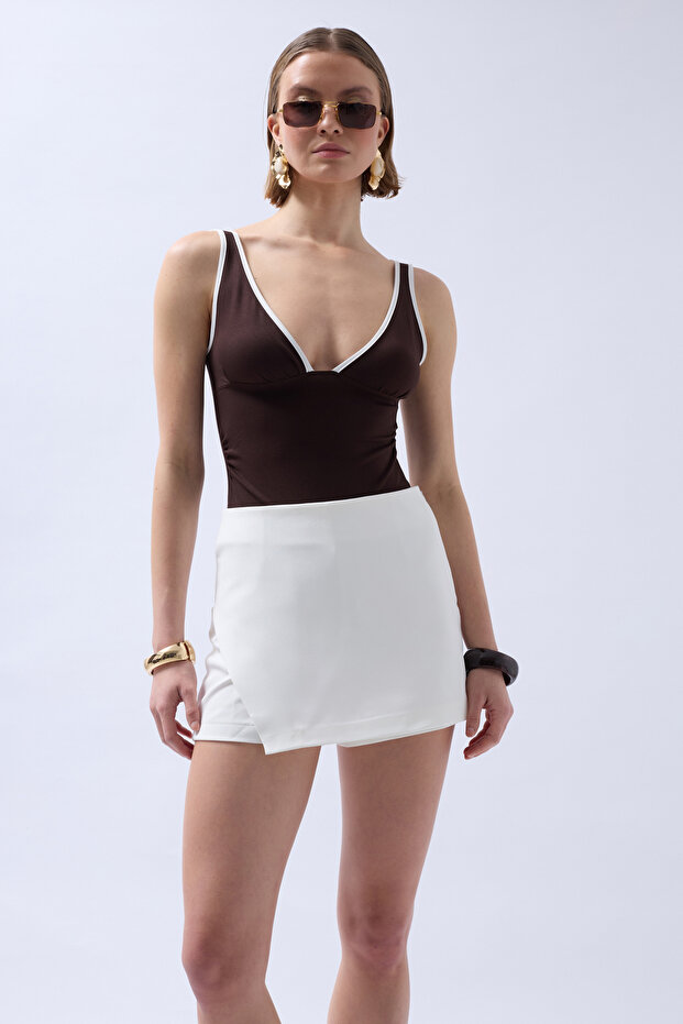 Basic Mini Şort Beyaz Etek - 4