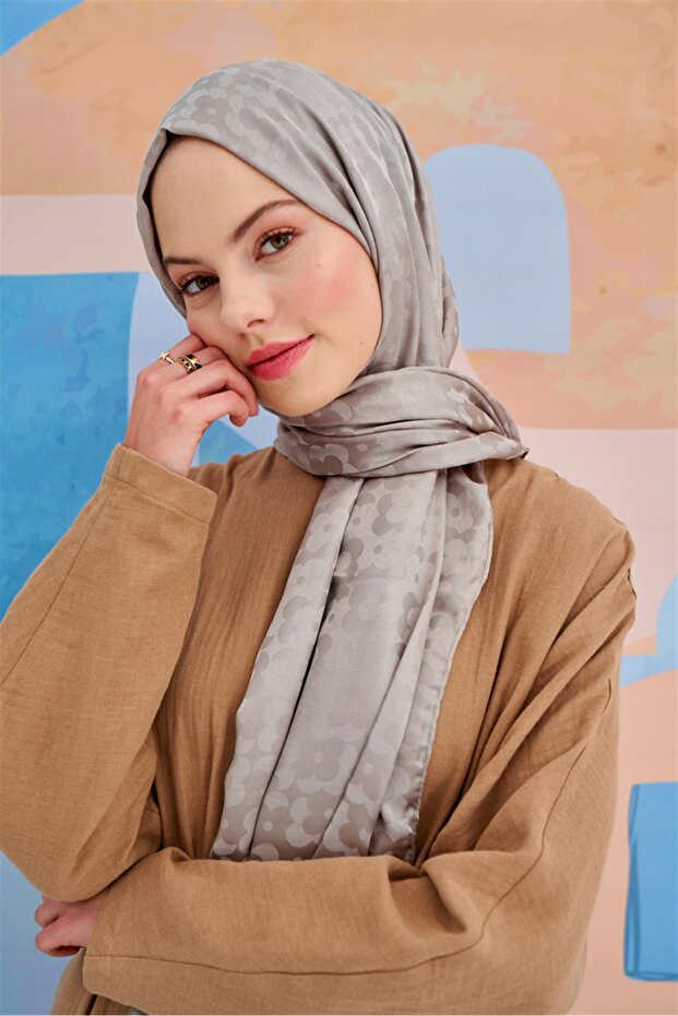 Smoked Italian Silk Jacquard Floral Print Shawl