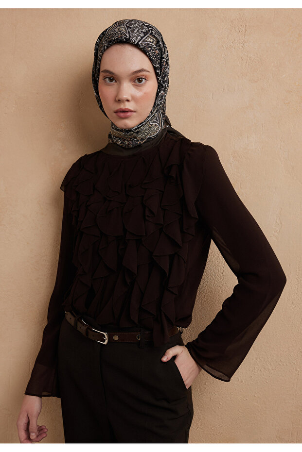 هيلين نمط مناديل النسيج البني - 1