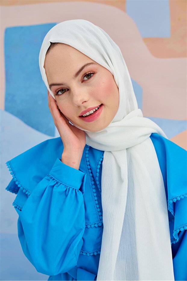 Lien Örme Şal Ekru - 1