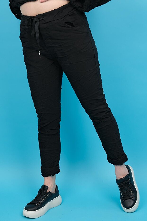 Likralı Düz Basic Pantolon Siyah Renk - 1