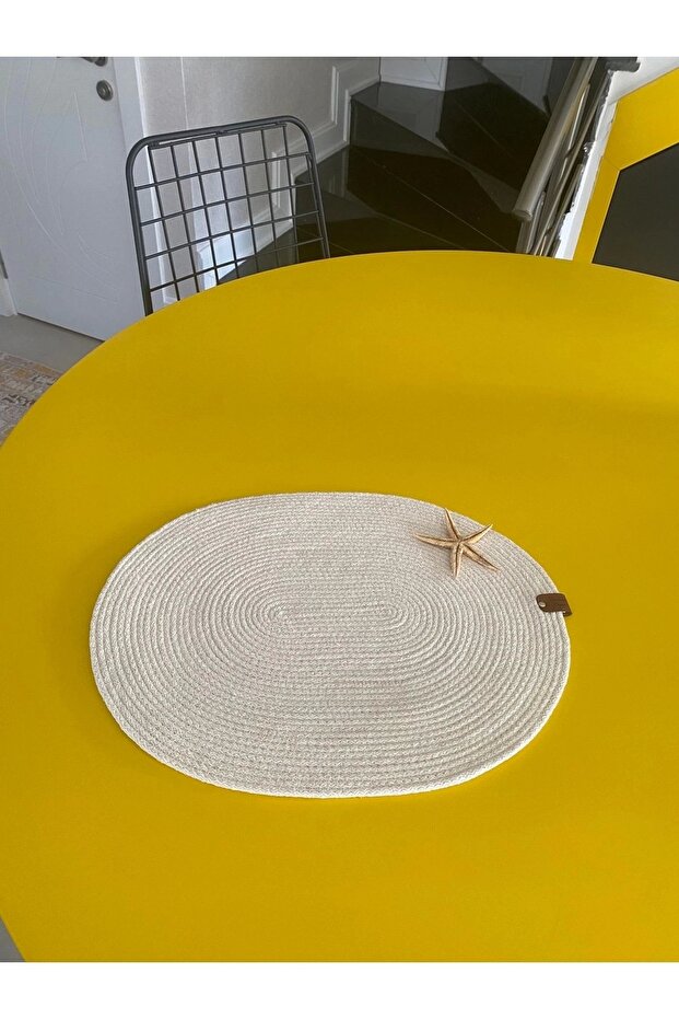 1 Piece - Single White Oval/Ellipse Placemat, Washable, Ironable, Pad, Runner, Cotton Rope