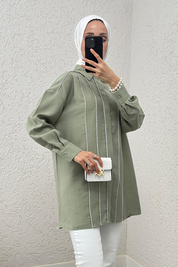 Hijab Shirt with Intermediate Piping 2219 - Mint Green