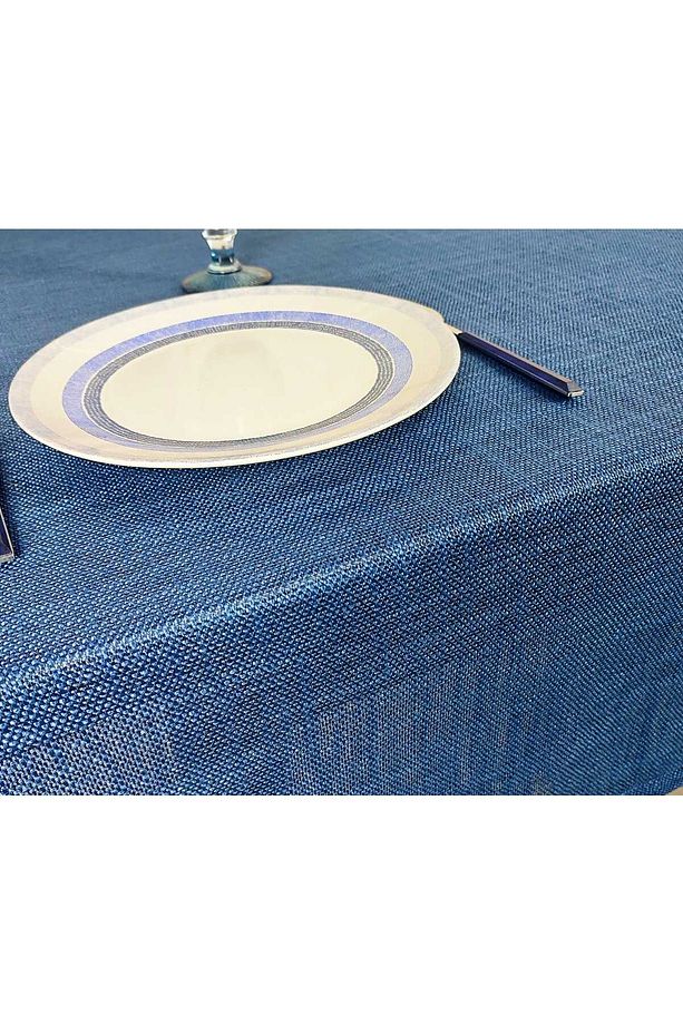 Koyu Mavi Kalın Keten Dokuma Polyester Masa Örtüsü(LM) - 2