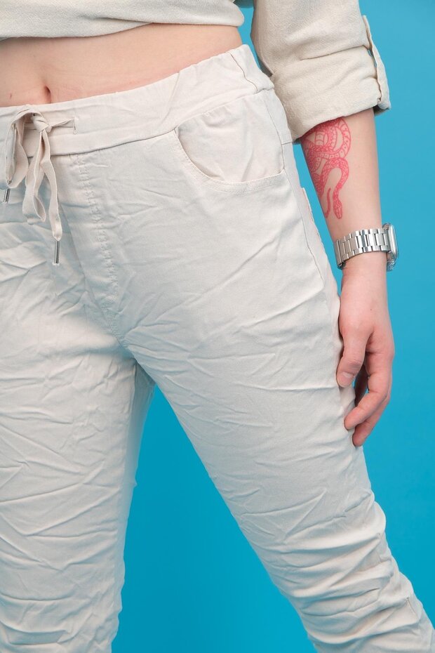 Likralı Düz Basic Pantolon Bej Renk - 4